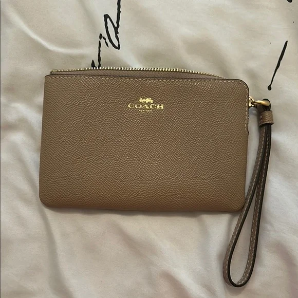 Coach Tan Wristlet with Gold Details - Picture 1 of 4